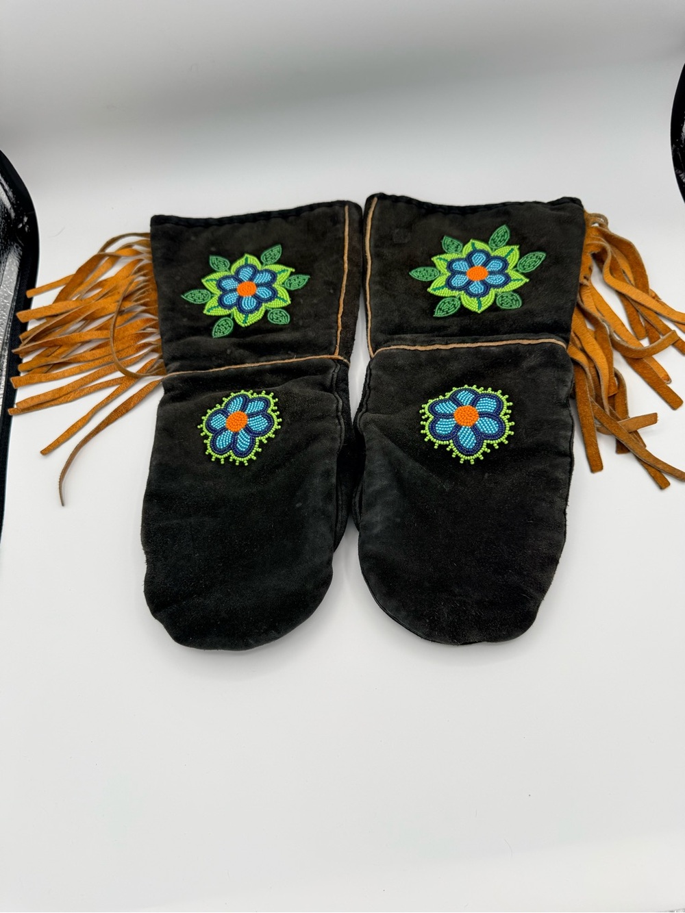 Vintage Indigenous Hand Beaded Gauntlet Mittens